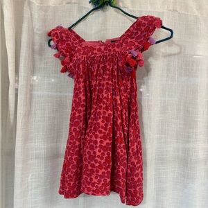French Connection Pink Red Floral Tassel-Shoulder Dress